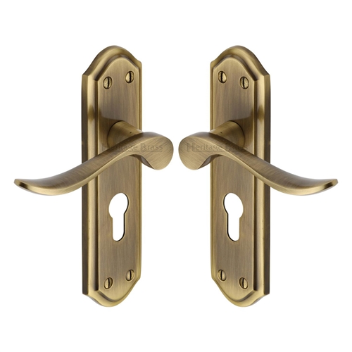 Heritage Brass SAN1448-AT Door Handle for Euro Profile Plate Sandown Design Antique finish