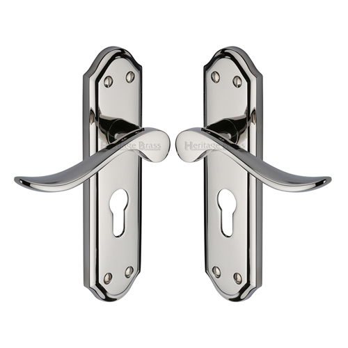 Heritage Brass SAN1448-PNF Door Handle for Euro Profile Plate Sandown Design Polished Nickel finish