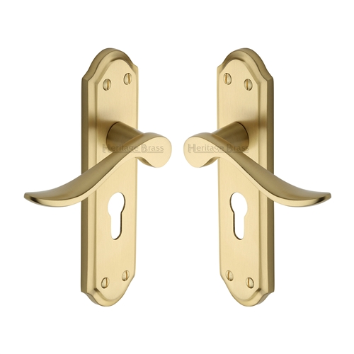 Heritage Brass SAN1448-SB Door Handle for Euro Profile Plate Sandown Design Satin Brass finish