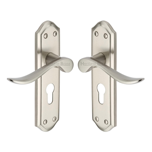 Heritage Brass SAN1448-SN Door Handle for Euro Profile Plate Sandown Design Satin Nickel finish