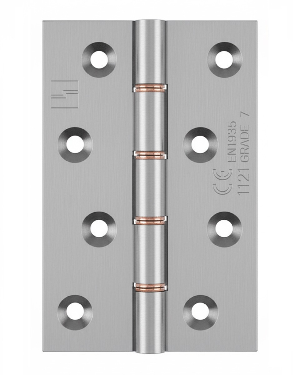 Simonswerk 1240CE Double Phosphor Bronze Washered Brass Butt Hinge CE marked FD30 fire rated 100mm x 65mm c/w Screws Satin Chrome