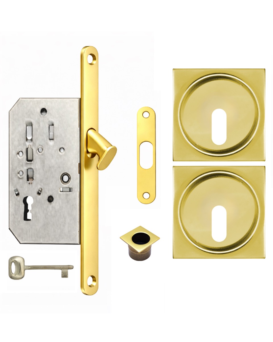 Acre & Clutton Sliding Door Flush Pull Handle Set Key Profile 53mm Polished Brass