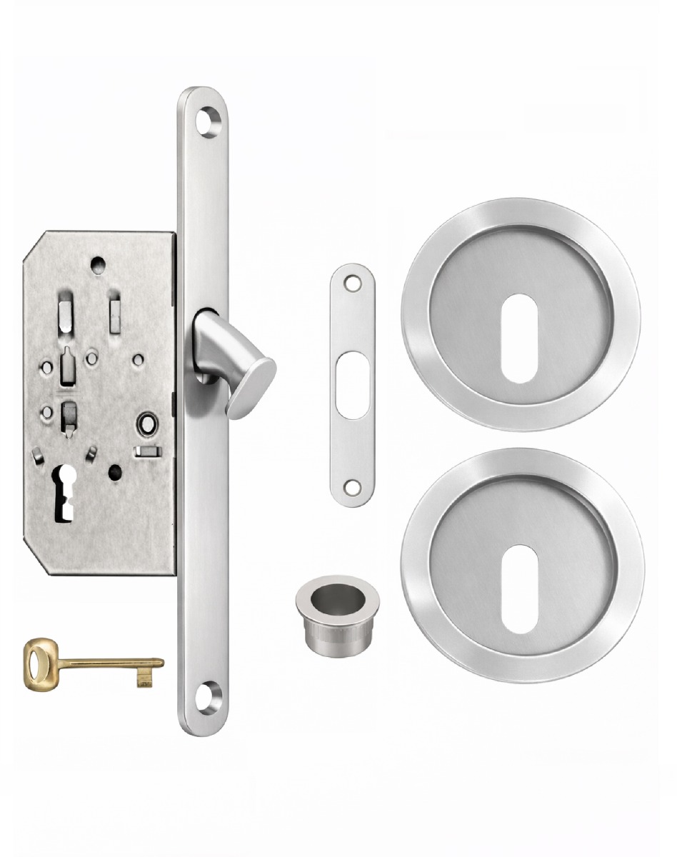 Acre & Clutton Sliding Door Flush Pull Handle Set Key Profile 57mm Satin Chrome