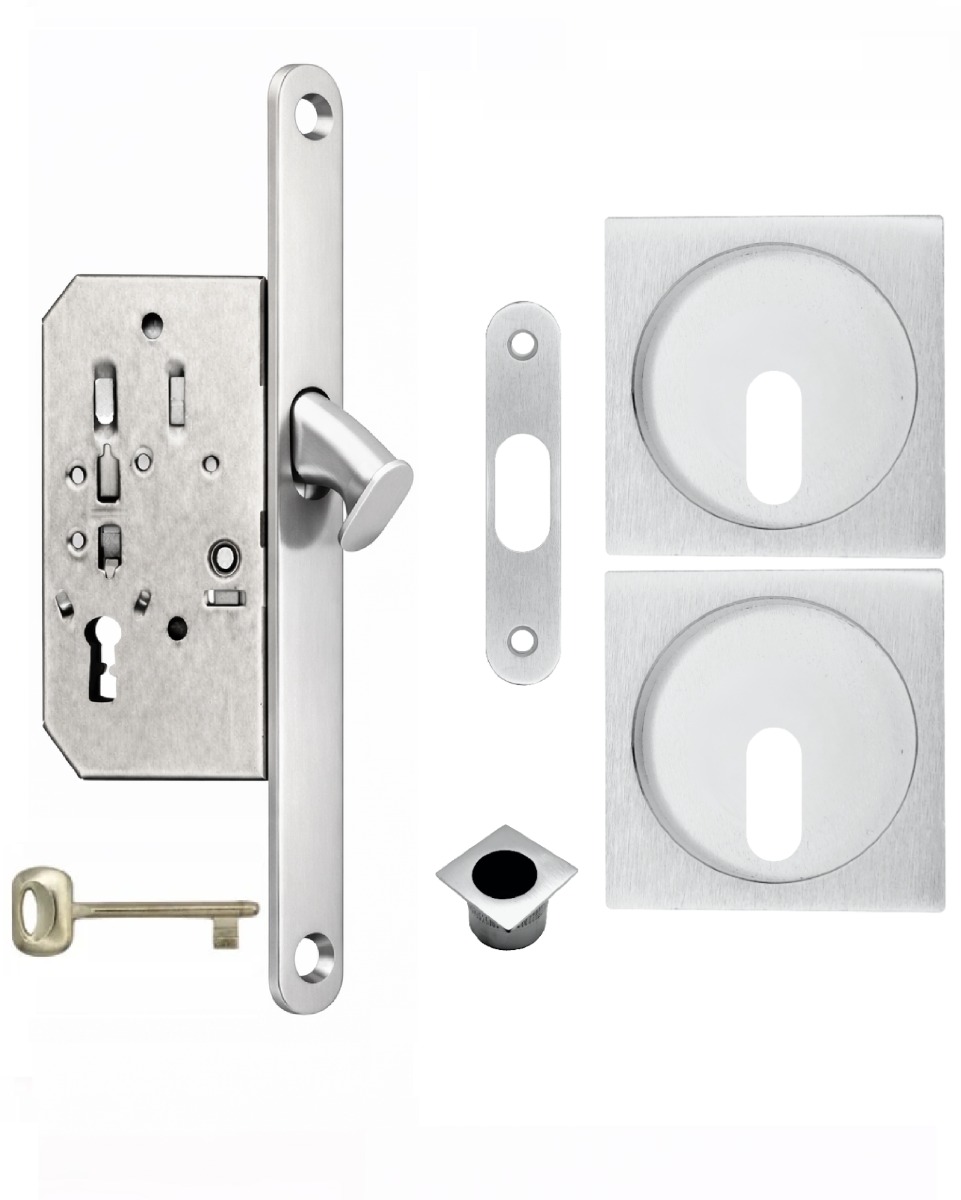 Acre & Clutton Sliding Door Flush Pull Handle Set Key Profile 53mm Satin Chrome