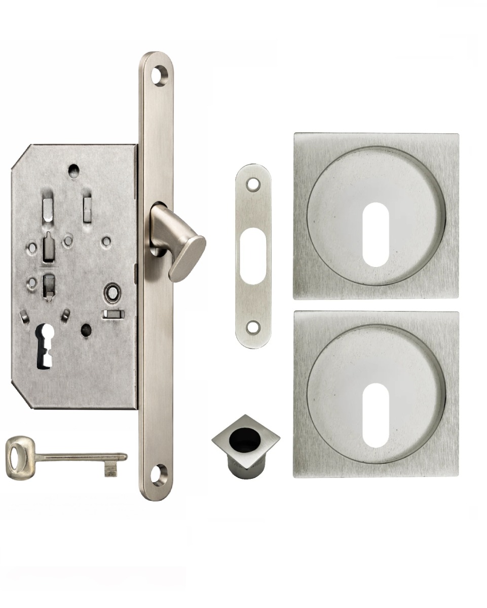 Acre & Clutton Sliding Door Flush Pull Handle Set Key Profile 53mm Satin Nickel
