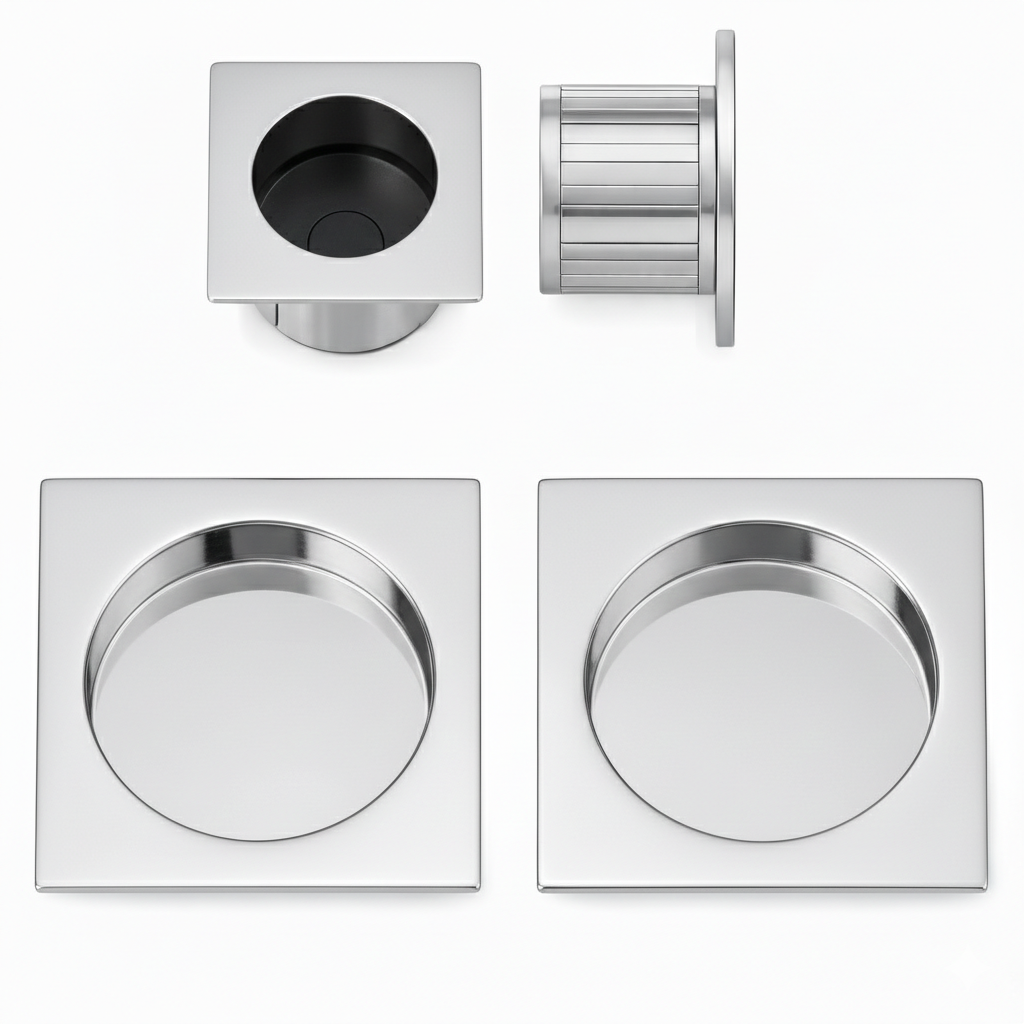 Acre & Clutton Sliding Door Flush Pull Handle Set 53mm Polished Chrome
