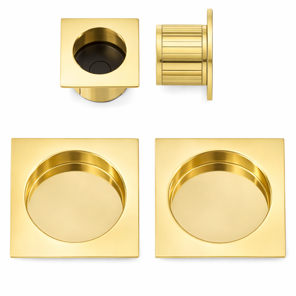 Acre & Clutton Sliding Door Square Flush Pull Handle Set 53mm Polished Brass