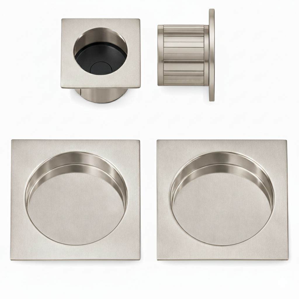 Acre & Clutton Sliding Door Flush Pull Handle Set 53mm Satin Nickel