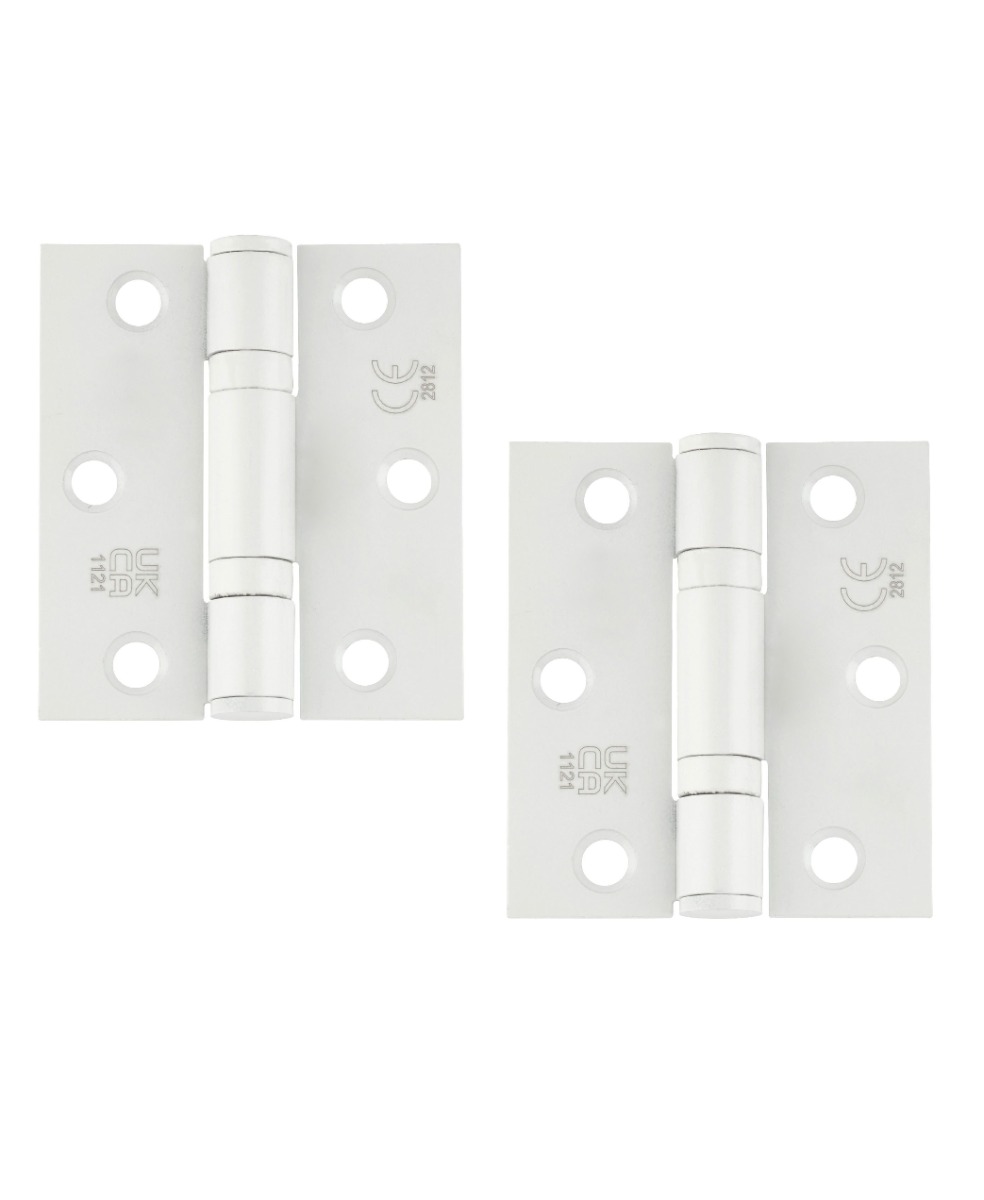 STEELWORKS Grade 11 Ball Bearing Fire Rated Hinges Radius 76mm x 67mm x 2.5mm - Powder Coated White