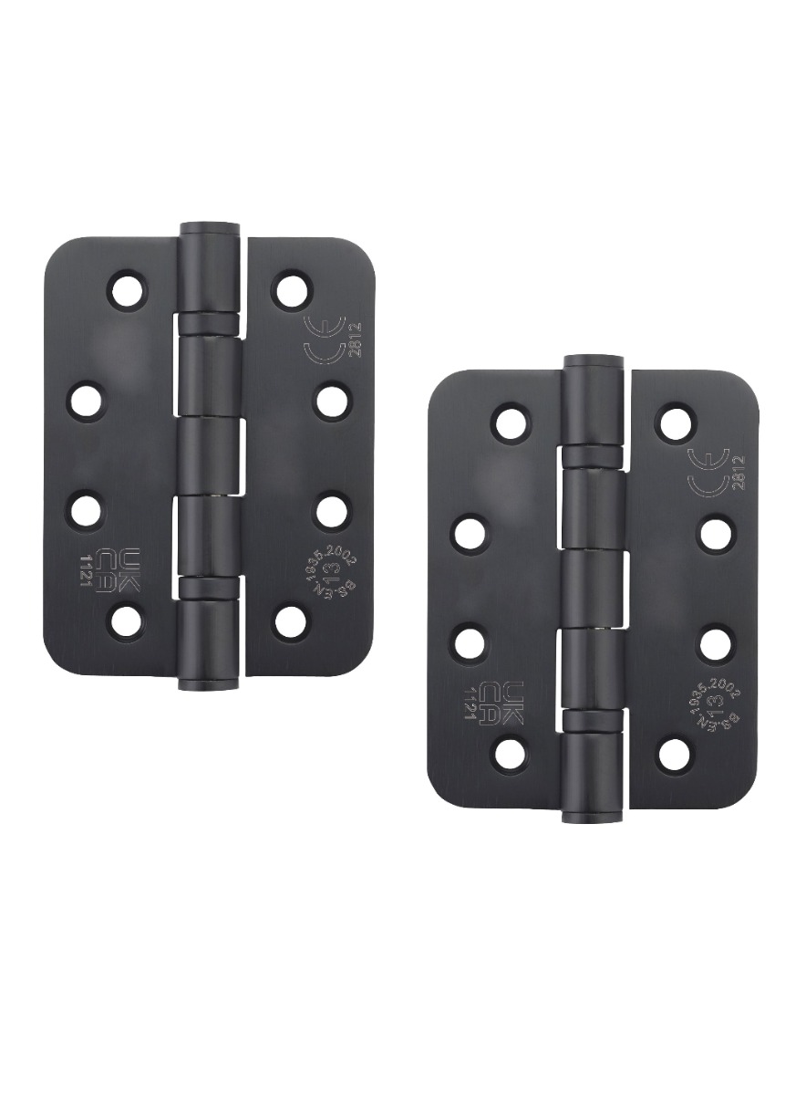 STEELWORKS Grade 13 Ball Bearing Fire Rated Hinges Radius 102mm x 76mm x 3mm - Matt Black