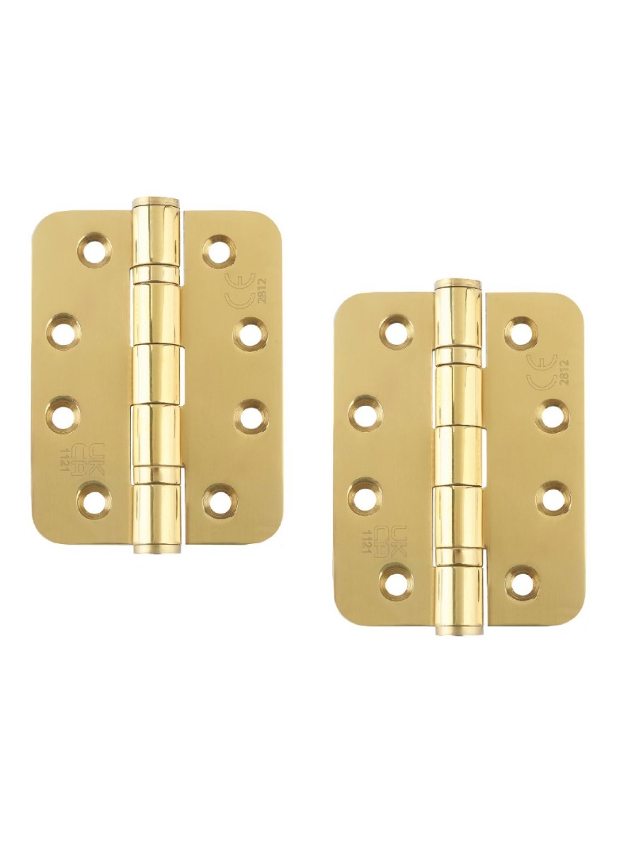 STEELWORKS Grade 13 Ball Bearing Fire Rated Hinges Radius 102mm x 76mm x 3mm - Polished Brass