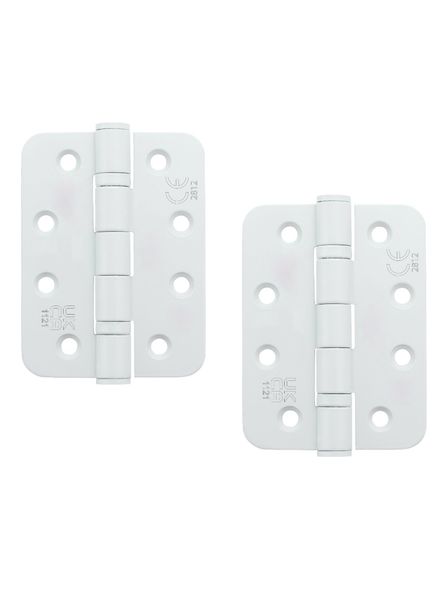 STEELWORKS Grade 13 Ball Bearing Fire Rated Hinges Radius 102mm x 76mm x 3mm - Powder Coated White