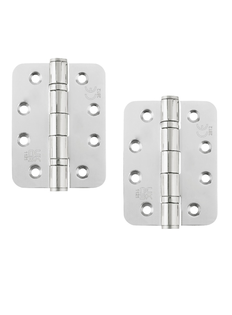 STEELWORKS Grade 13 Ball Bearing Fire Rated Hinges Radius 102mm x 76mm x 3mm - Polsihed Stainless Steel