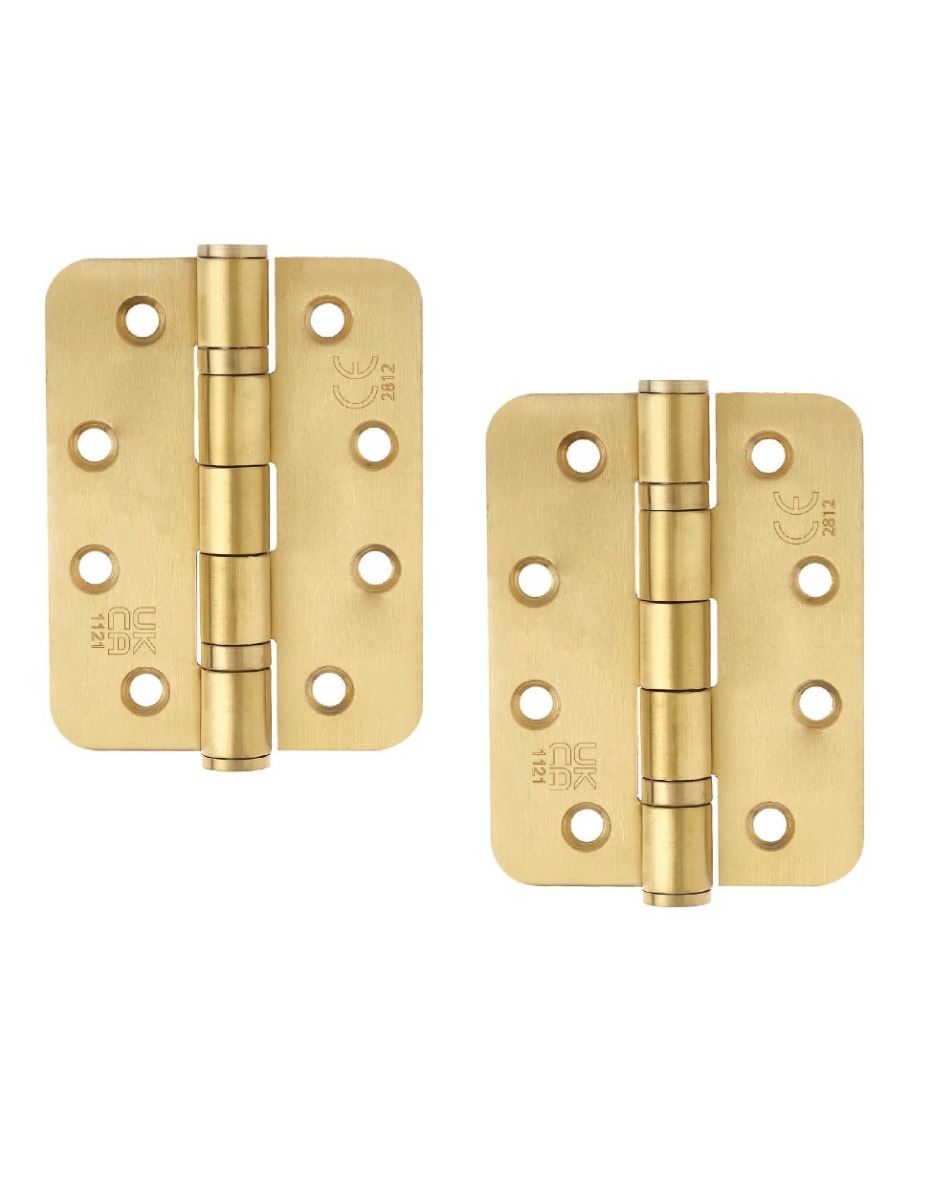 STEELWORKS Grade 13 Ball Bearing Fire Rated Hinges Radius 102mm x 76mm x 3mm - Satin Brass