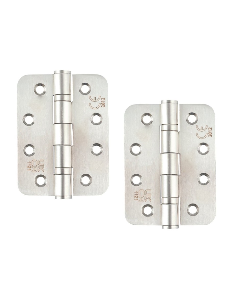 STEELWORKS Grade 13 Ball Bearing Fire Rated Hinges Radius 102mm x 76mm x 3mm - Satin Stainless Steel