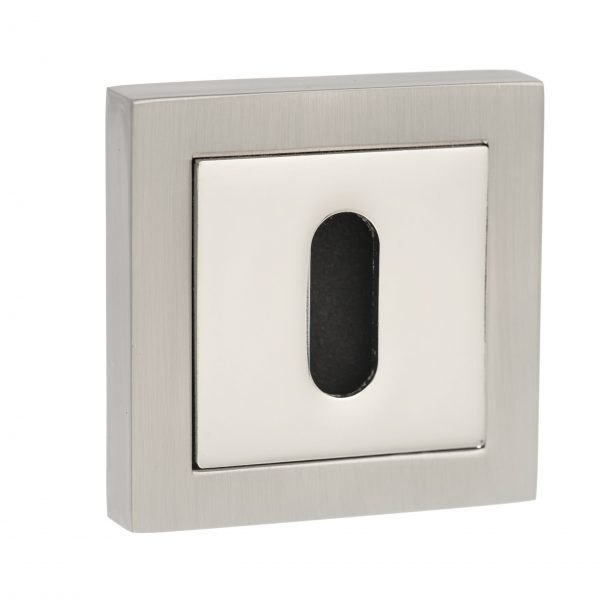 Senza Pari Key Escutcheon on Square Rose - Satin Nickel/Polished Nickel SPCESCKSNNP
