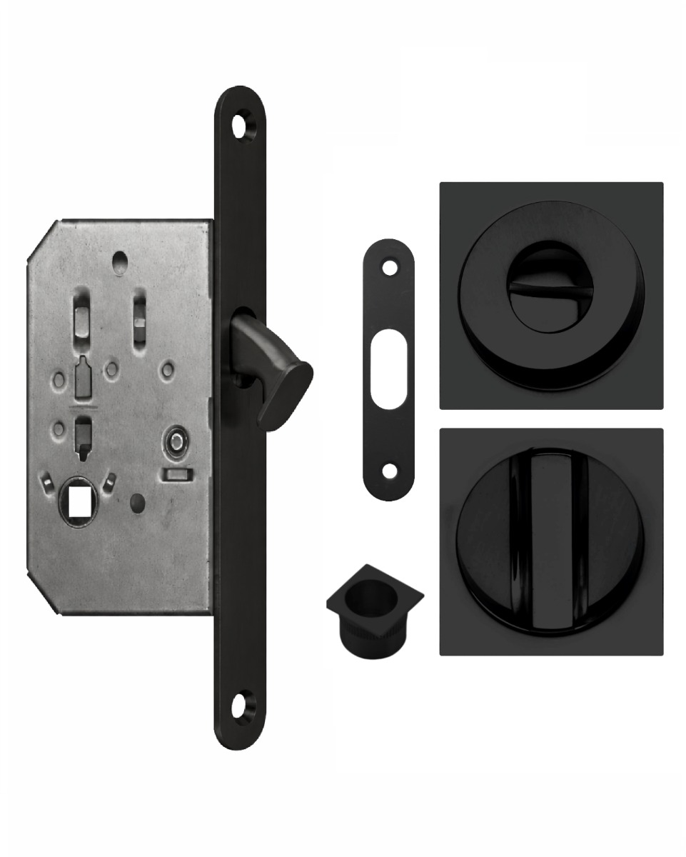 Acre & Clutton Sliding & Pocket Door Flush Pull Handle Lock Set w/WC Turn 53mm Matte Black