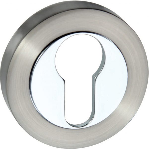 Senza Pari Euro Escutcheon on Round Rose - Satin Nickel/Polished Chrome SPMESCESNCP