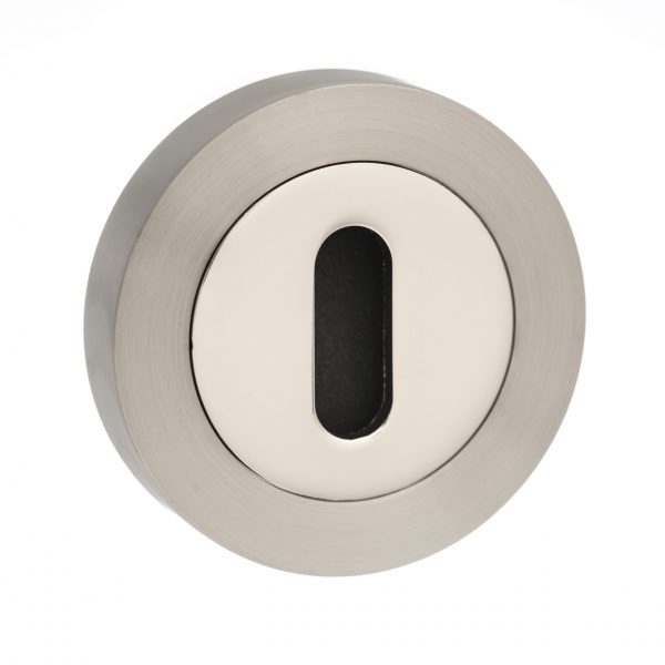 Senza Pari Key Escutcheon on Round Rose - Satin Nickel/Nickel Plate SPMESCKSNNP