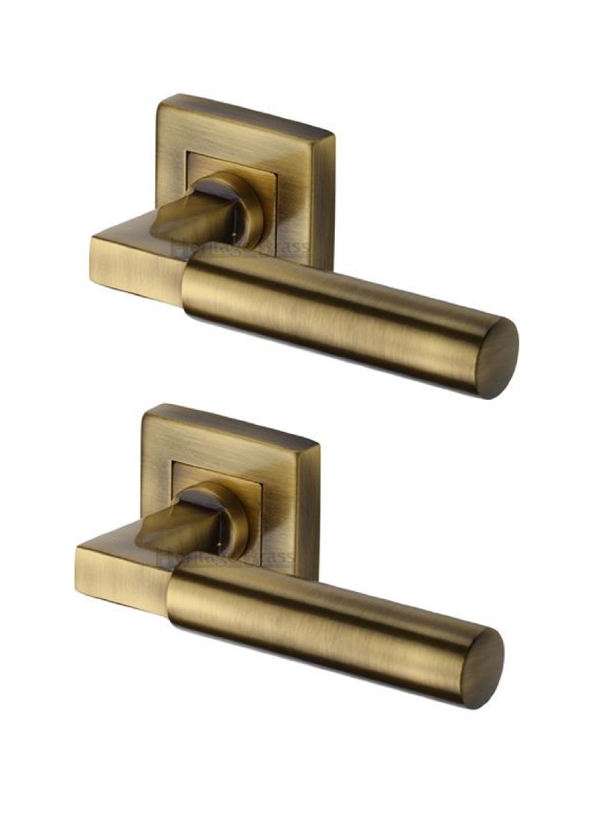 Heritage Brass SQ1926-AT Door Handle Lever on Rose Bauhaus Sq Design Antique Finish