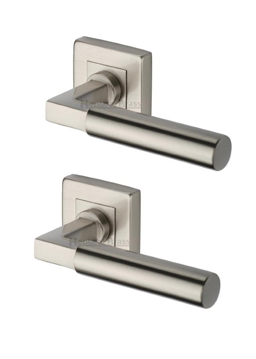 Heritage Brass SQ1926-SN Door Handle Lever on Rose Bauhaus Sq Design Satin Nickel Finish