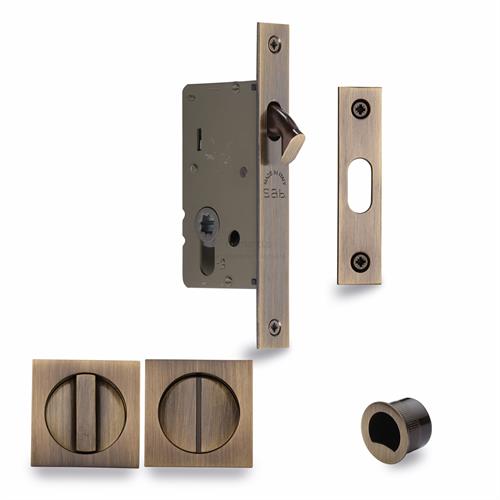 M.Marcus S.A.B Serrature SQ2308-40-AT Sliding Lock with Square Privacy Turns Antique Finish