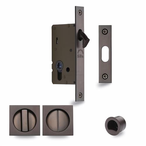 M.Marcus S.A.B Serrature SQ2308-40-MB Sliding Lock with Square Privacy Turns Matt Bronze
