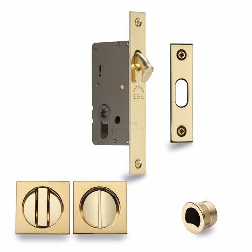 M.Marcus S.A.B Serrature SQ2308-40-PB Sliding Lock with Square Privacy Turns Polished Brass