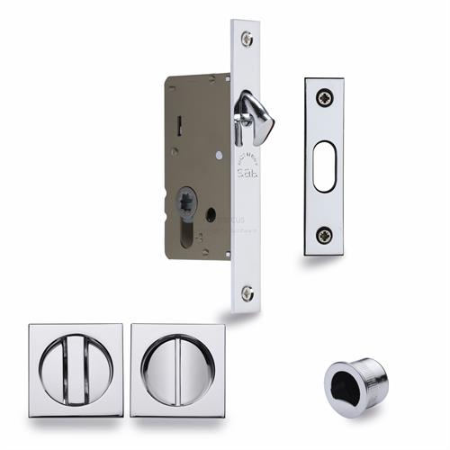 M.Marcus S.A.B Serrature SQ2308-40-PC Sliding Lock with Square Privacy Turns Polished Chrome