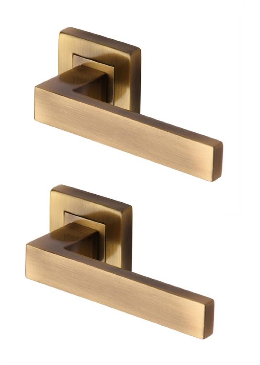 Heritage Brass SQ5420-AT Door Handle Lever Latch on Square Rose Delta Sq Design Antique finish