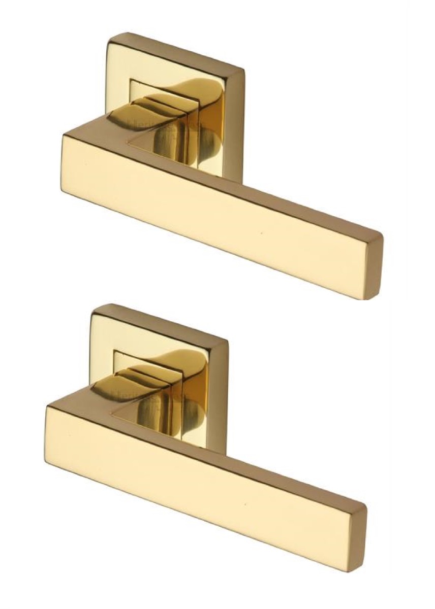 Heritage Brass SQ5420-PB Door Handle Lever Latch on Square Rose Delta Sq Design Polished Brass finish