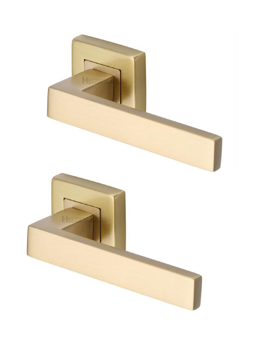Heritage Brass SQ5420-SB Door Handle Lever Latch on Square Rose Delta Sq Design Satin Brass finish