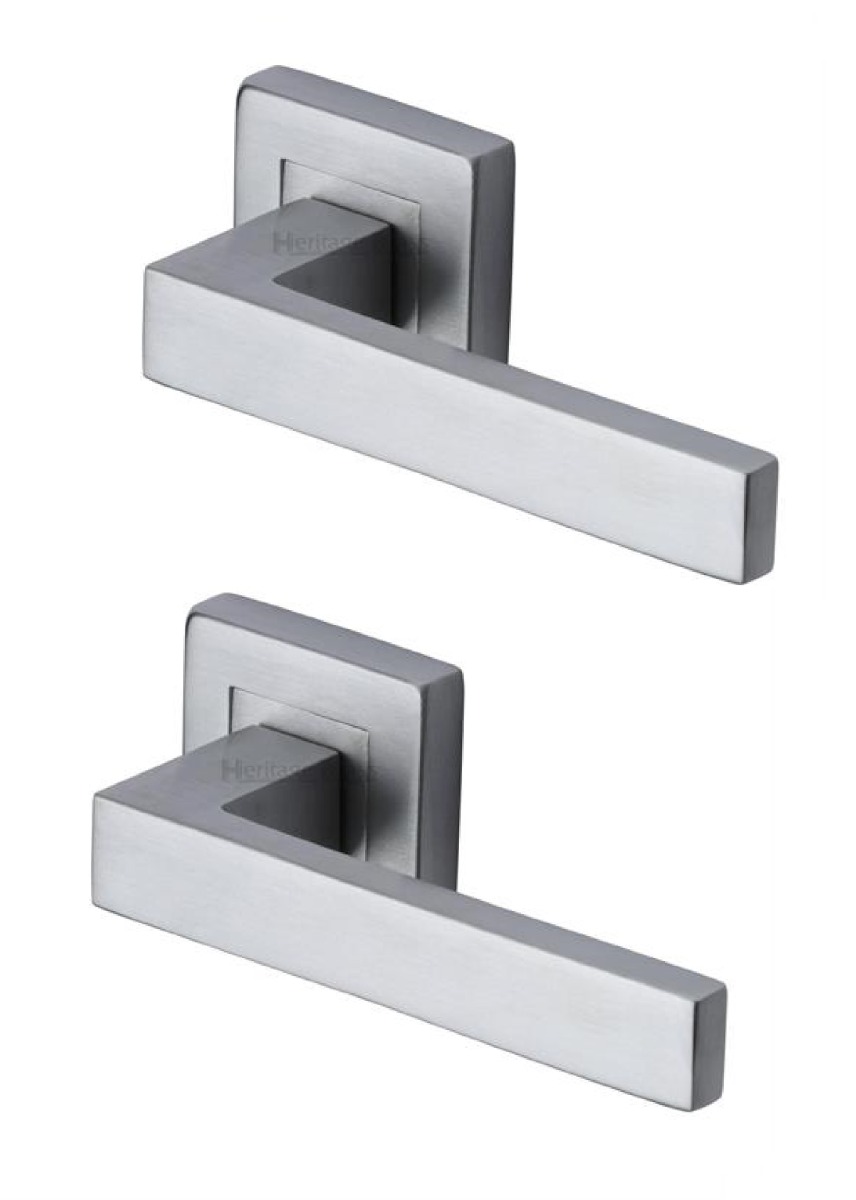 Heritage Brass SQ5420-SC Door Handle Lever Latch on Square Rose Delta Sq Design Satin Chrome finish