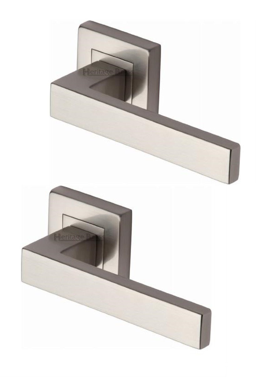 Heritage Brass SQ5420-SN Door Handle Lever Latch on Square Rose Delta Sq Design Satin Nickel finish
