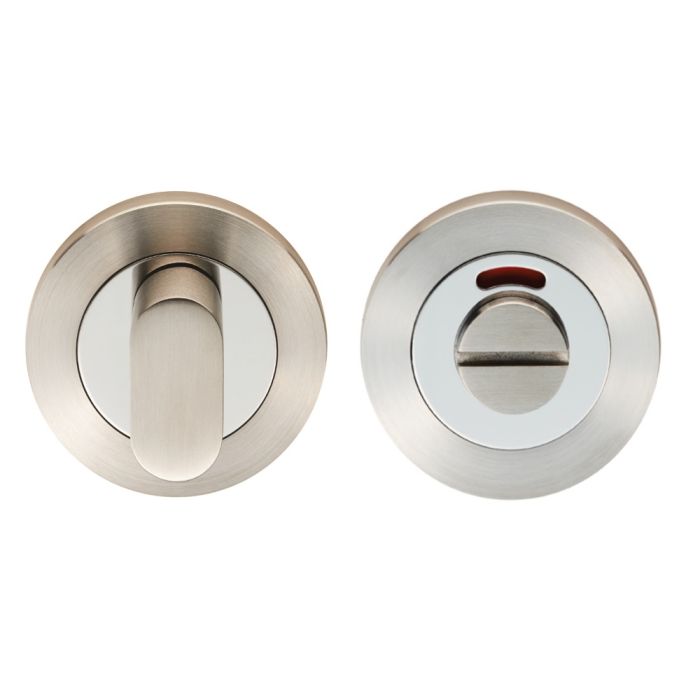 Eurospec SWT1016-IDUO Steelworx Swl Turn & Release On Concealed Fix Round Rose With Indicator - Duo Bright Stainless Steel/Satin Stainless Steel