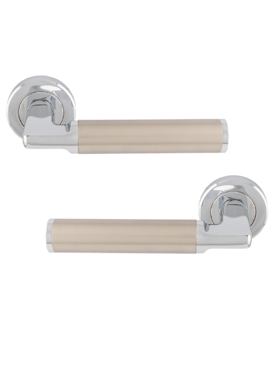 Cendio Lever Door Handle On Sprung Screw-On Round Rose Polished Chrome/Satin Nickel SZR140CPSN Serozzetta