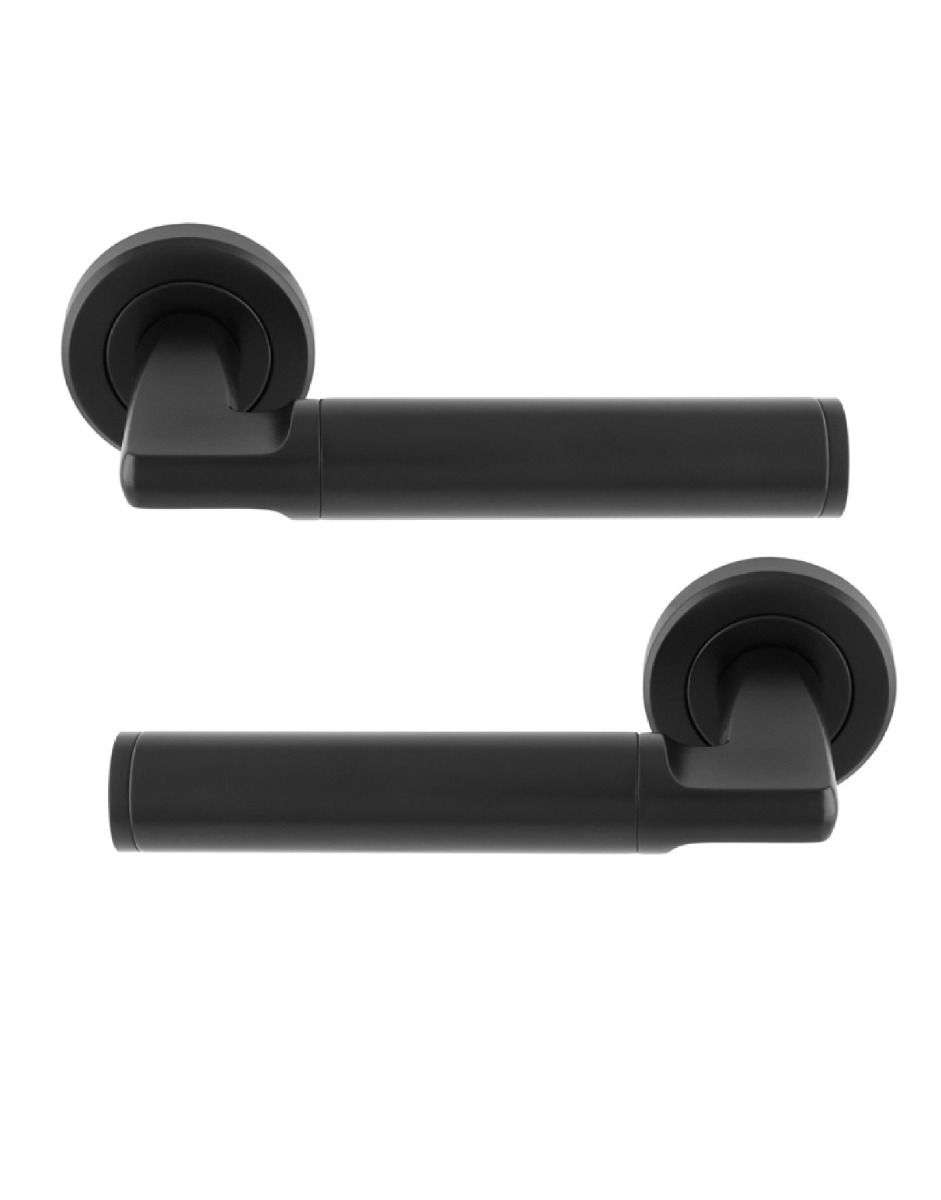 Cendio Lever Door Handle On Sprung Screw-On Round Rose Matt Black SZR140MB Serozzetta
