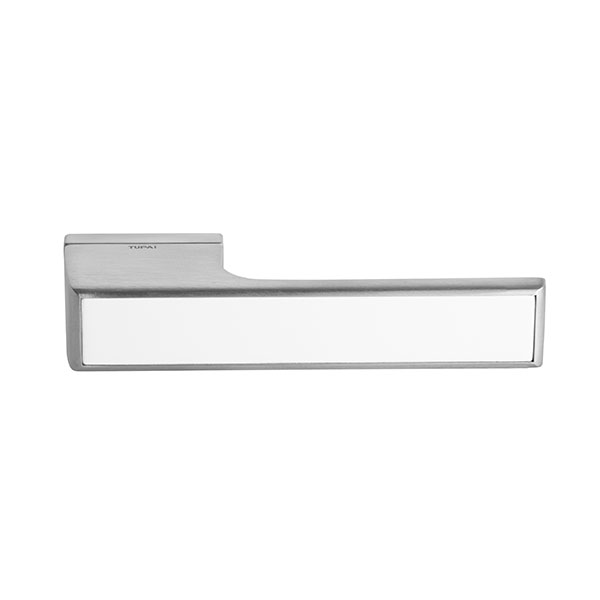 Tupai Rapido VersaLine Tobar Designer Lever on Long Rose - White Decorative Plate - Satin Chrome T3089LWHSC
