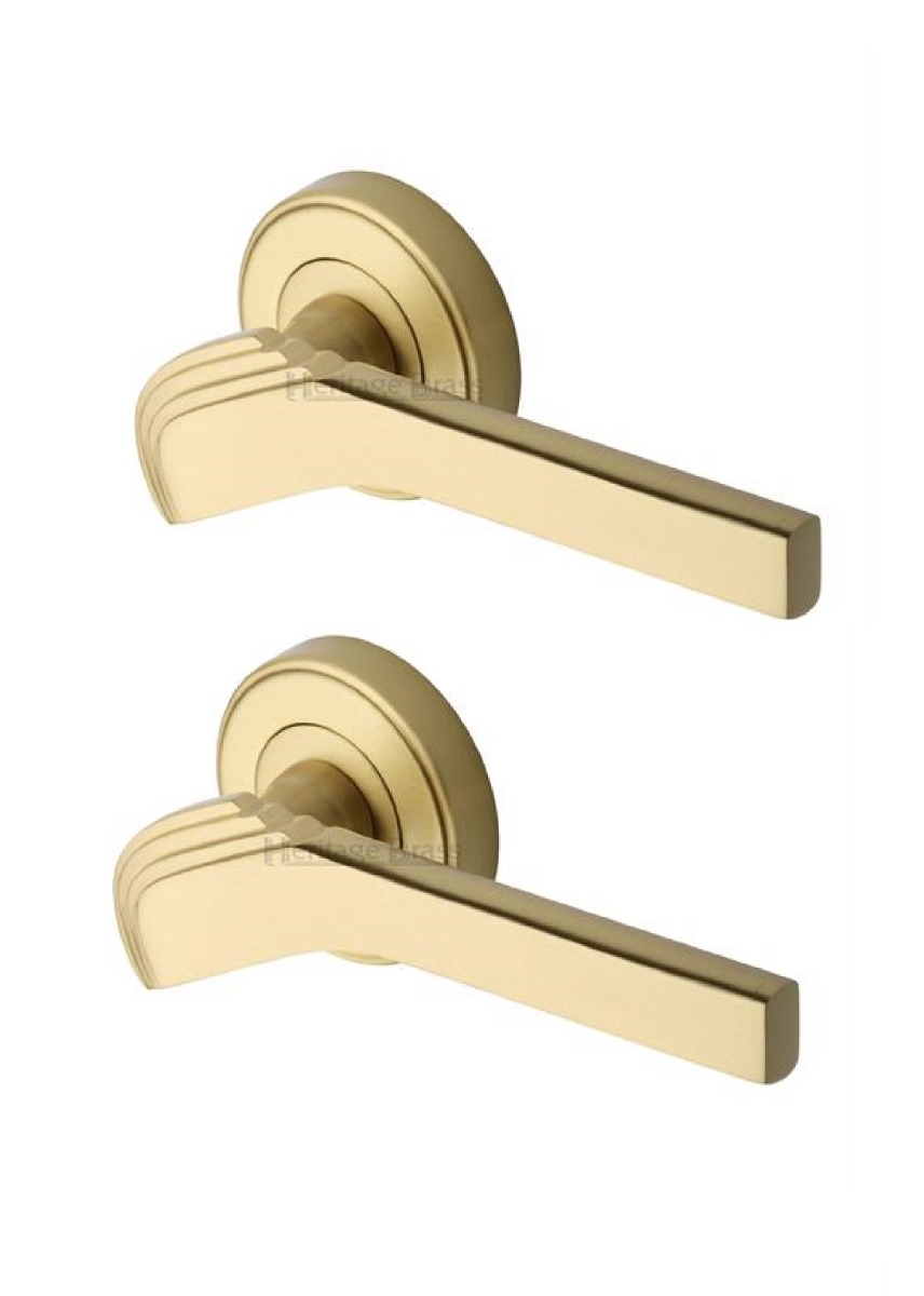 Heritage Brass TIF1926-SB Door Handle Lever on Rose Tiffany Design Satin Brass Finish