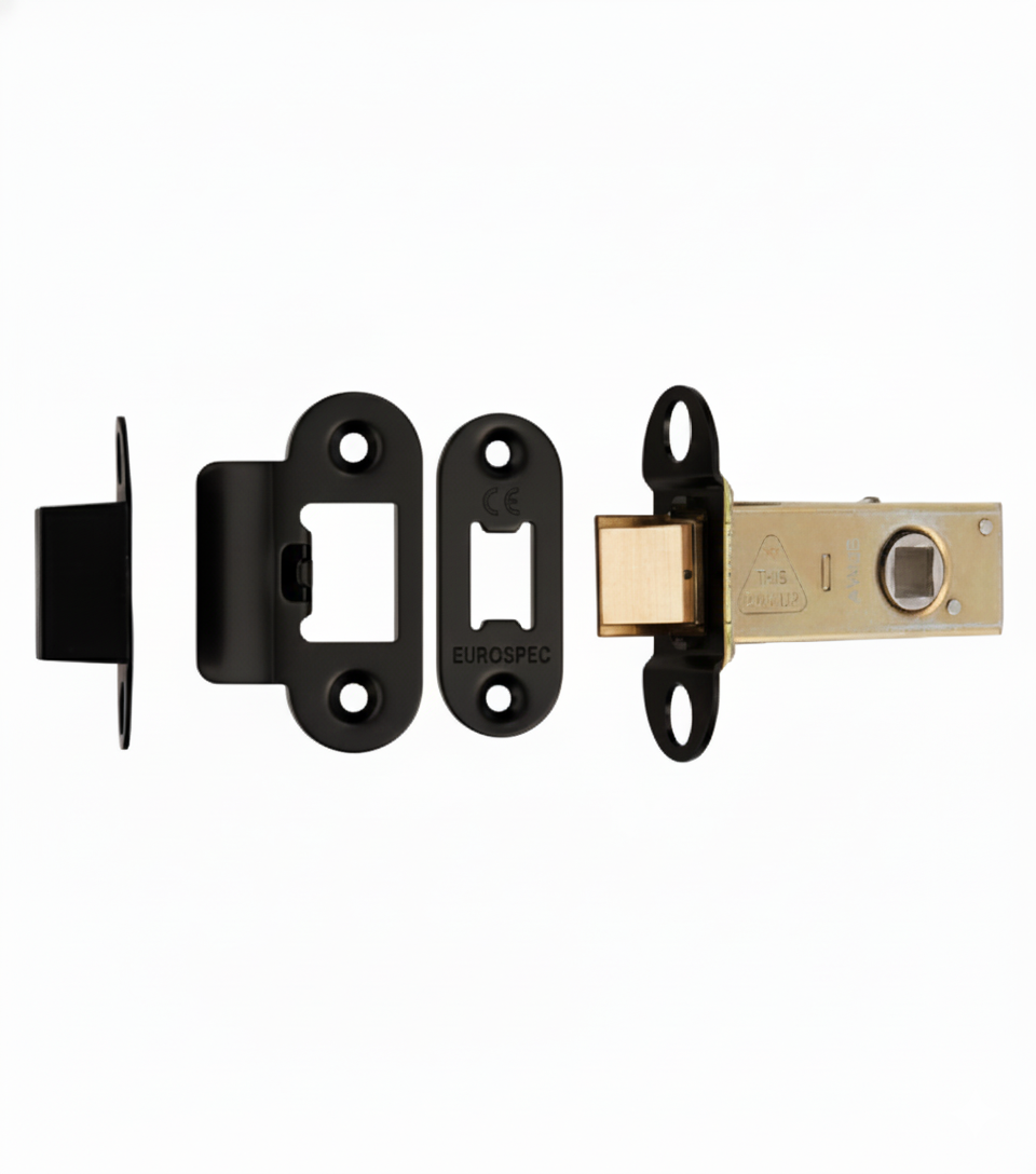 Heavy Duty Tubular Latch 64mm - 8mm Follower - Radius Matt Black TLS5025MB/R Eurospec