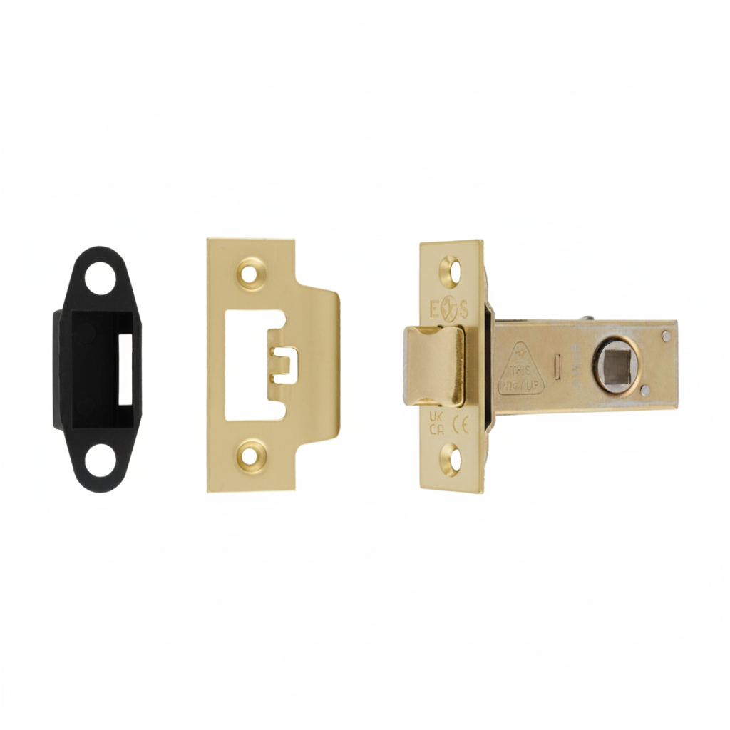 Heavy Duty Tubular Latch 64mm - 8mm Follower - Square Satin Brass TLS5025SB Eurospec