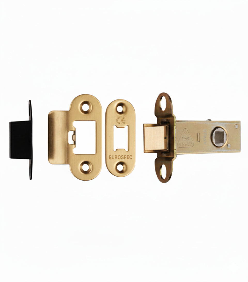 Heavy Duty Tubular Latch 64mm - 8mm Follower - Radius Satin Brass TLS5025SB/R Eurospec