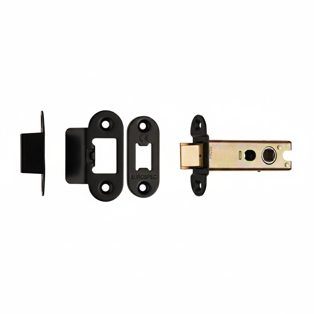 Heavy Duty Tubular Latch 76mm - 8mm Follower - Radius Matt Black TLS5030MB/R Eurospec
