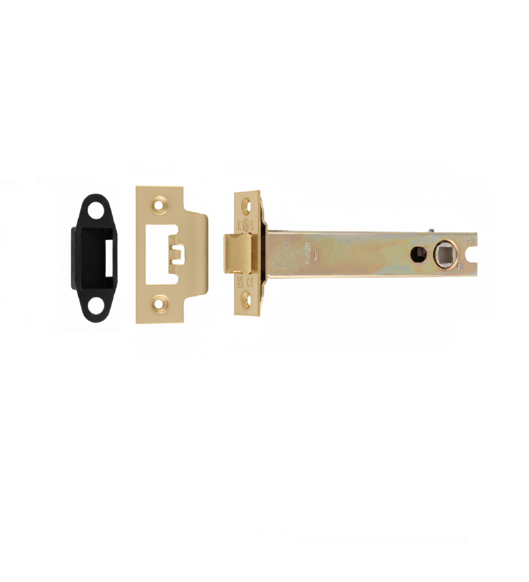 Heavy Duty Tubular Latch 127mm - 8mm Follower - Square Satin Brass TLS5050SB Eurospec