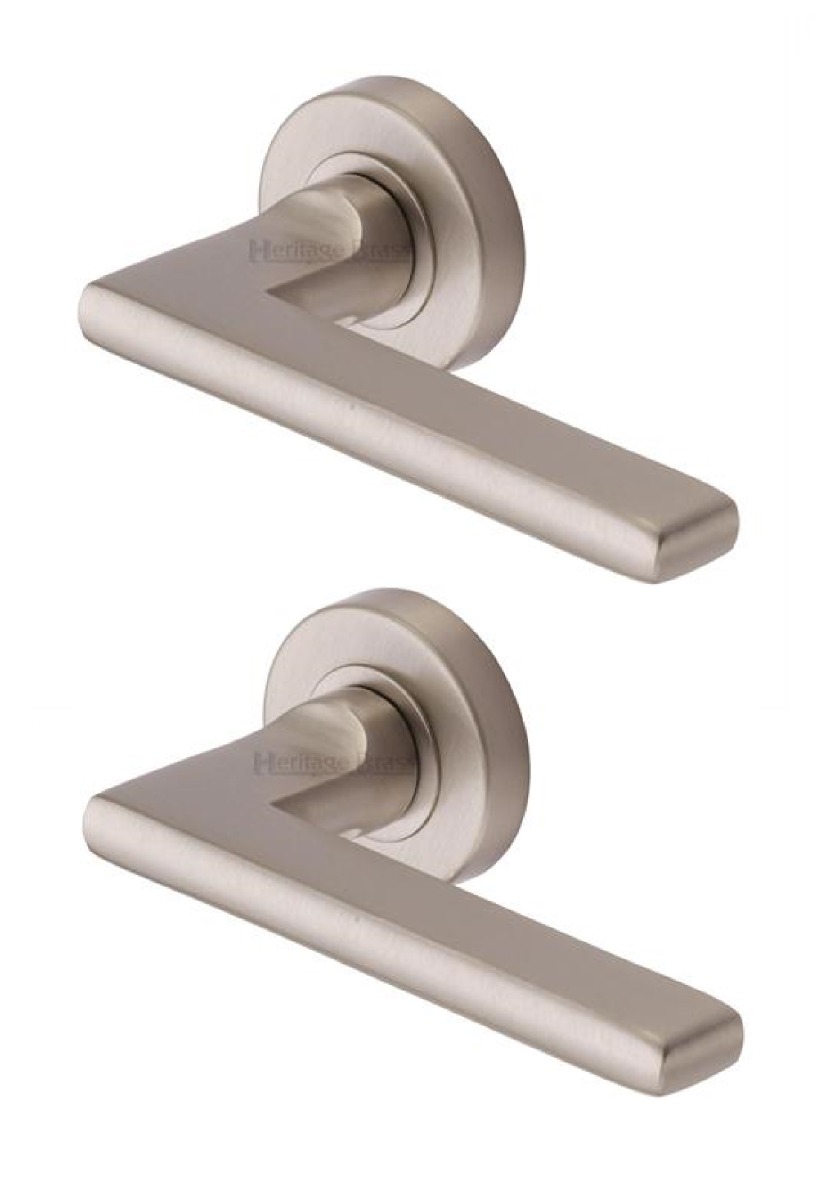 Heritage Brass TRI1352-SN Door Handle Lever Latch on Round Rose Trident Design Satin Nickel finish