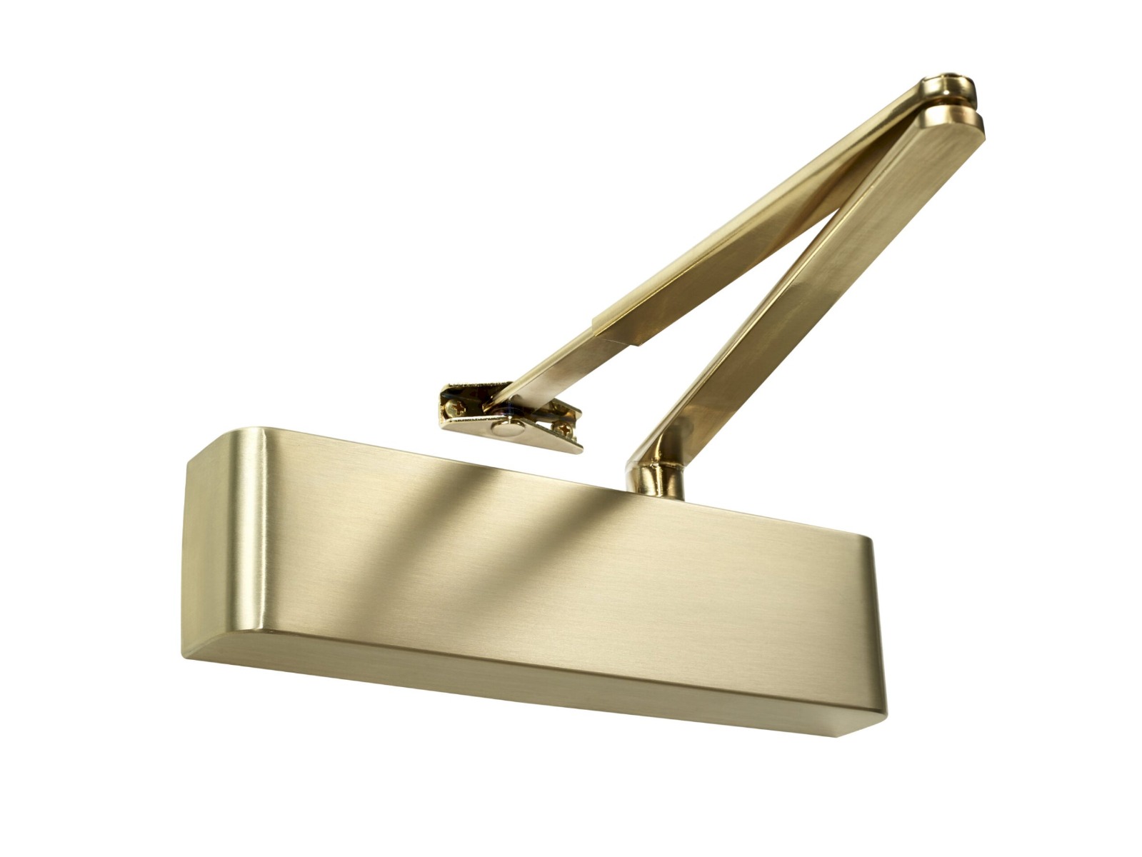 Rutland TS.9205 Door Closer c/w Semi-Radius Cover, Flatbar Armset Satin Brass
