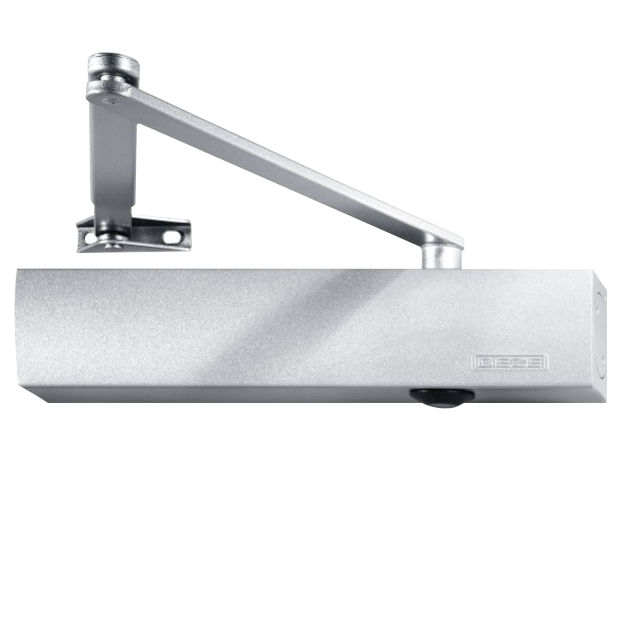 GEZE TS4000 Universal Overhead Door Closer Size EN 1-6 with standard arm assembly and PA bracket Silver