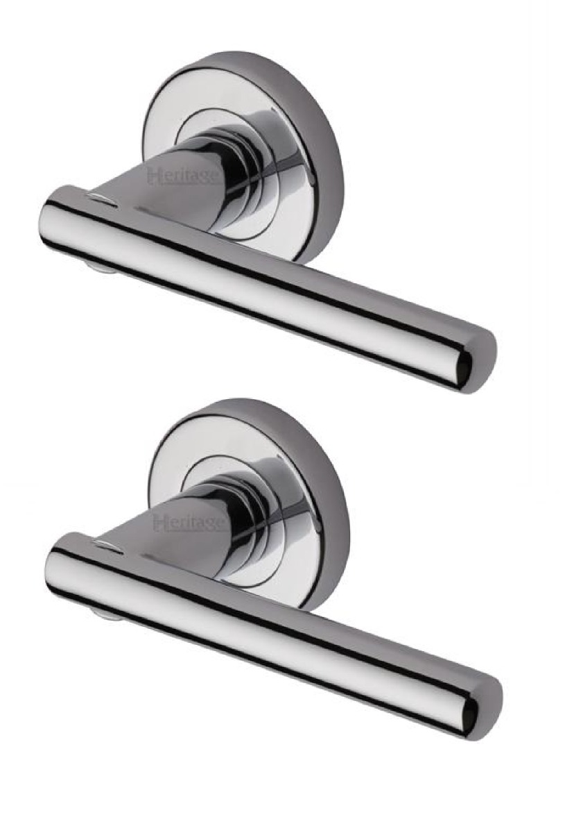 Heritage Brass V1001-PC Door Handle Lever Latch on Round Rose Challenger Design Polished Chrome finish