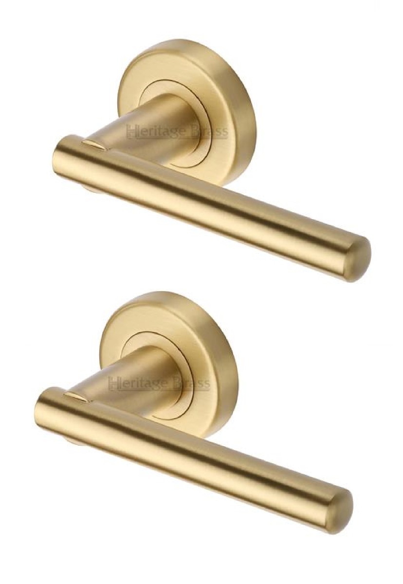 Heritage Brass V1001-SB Door Handle Lever on Rose Challenger Design Satin Brass Finish