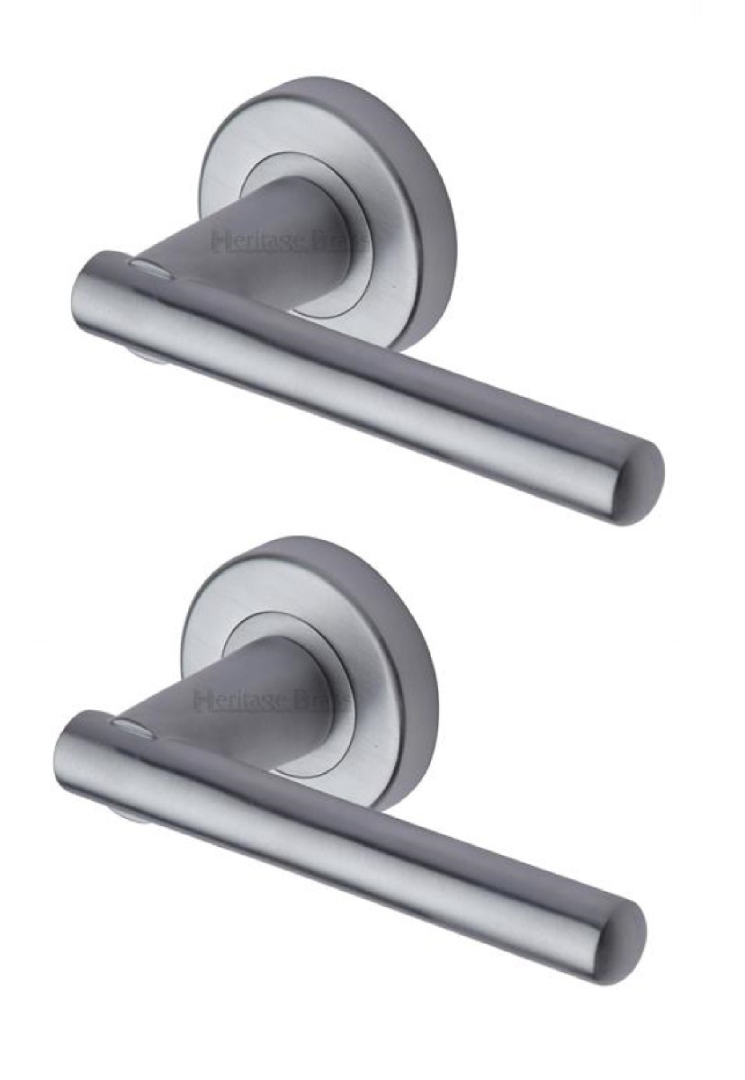 Heritage Brass V1001-SC Door Handle Lever Latch on Round Rose Challenger Design Satin Chrome finish